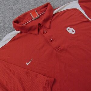 Nike Polo Shirt Mens XL Oklahoma Sooners Crimson Red White Nike FIT DRY Golf Tee